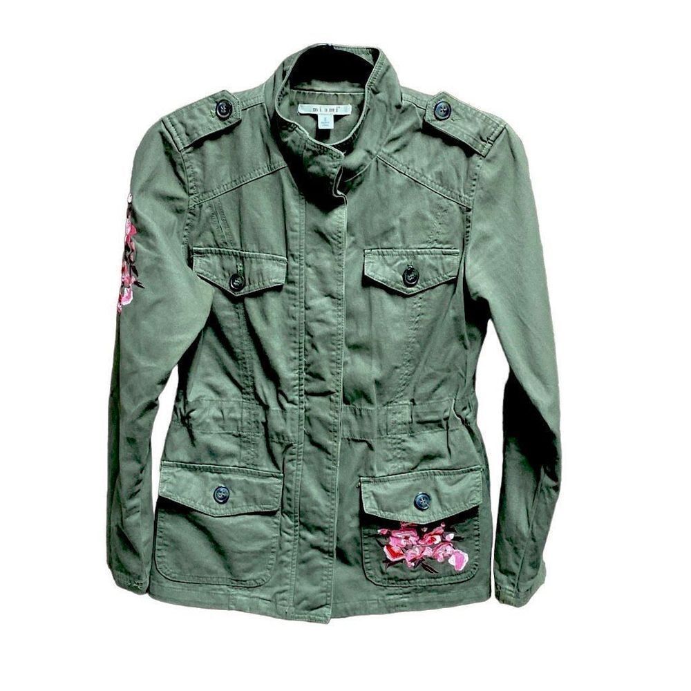 Miami Army Green Embroidered Utility Jacket Size Small